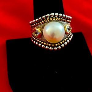 Pearl Silver and 14k gold ring